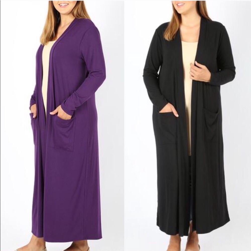 LAST SIZE 1X Full Length Soft Knit Cardigan Purple - Picture 2 of 3